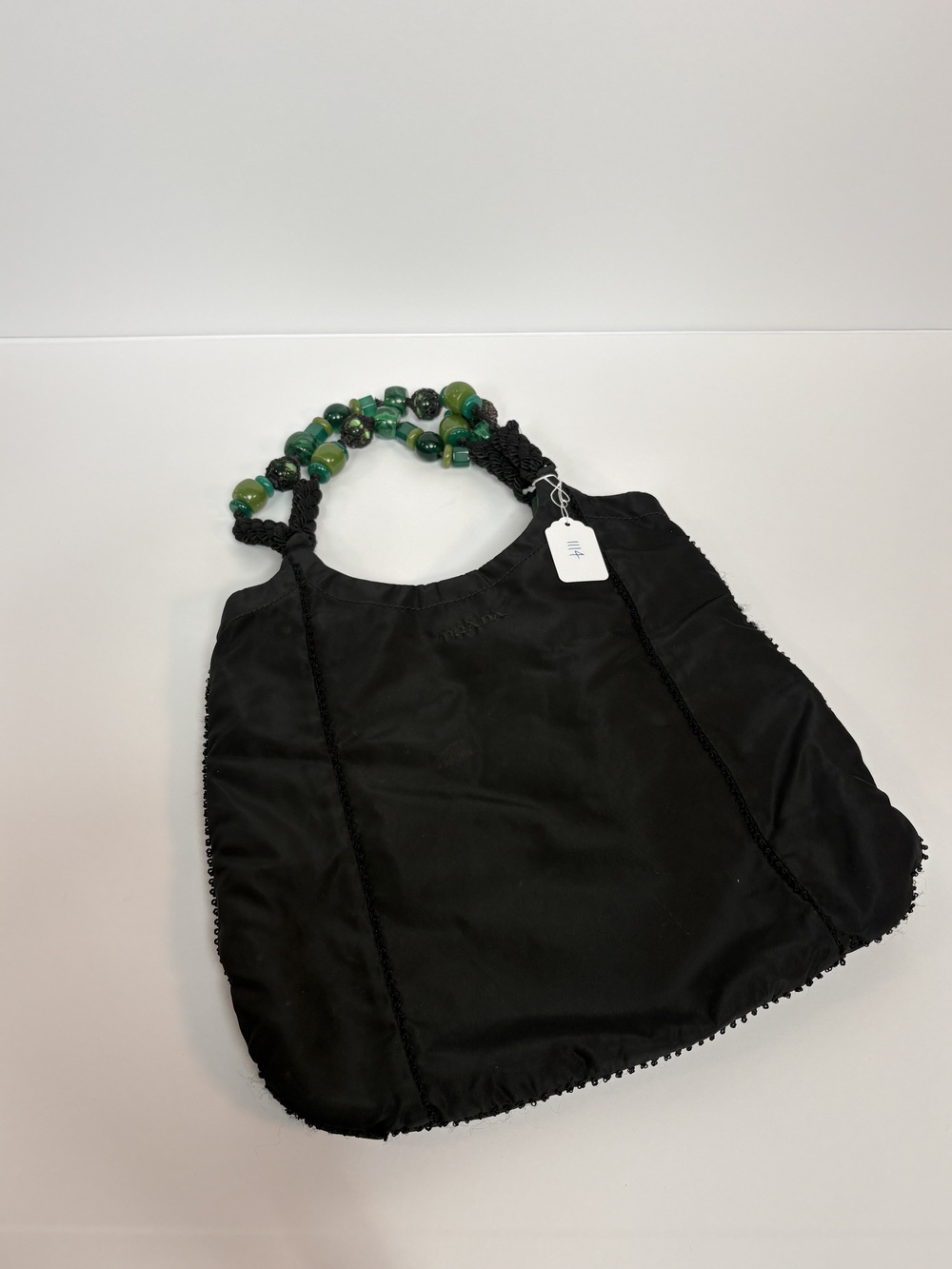 PF-1114 Prada Malachite Beaded Tessuto Shoulder Bag